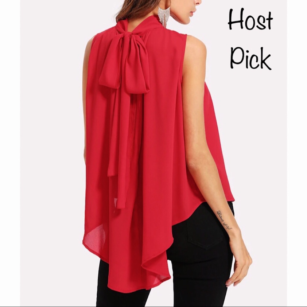Red Hi Lo Blouse with Trailing Bow